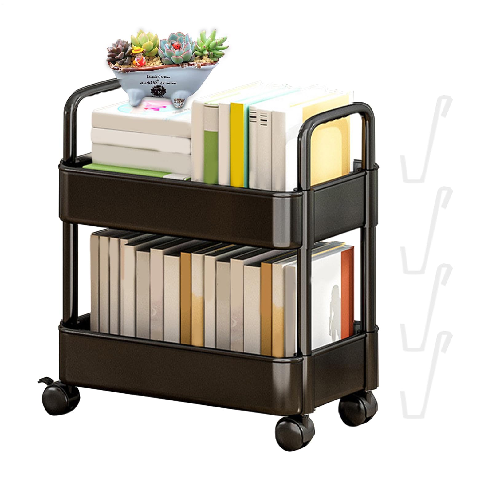 Genikeer 2-Tier Rolling Storage Cart | Multi-Functional Storage Trolley | Movable Bookshelf Cart | Slim Storage Cart | Storage Cart | Movable Storage Organizer For Offices, Living Room, Kitchen