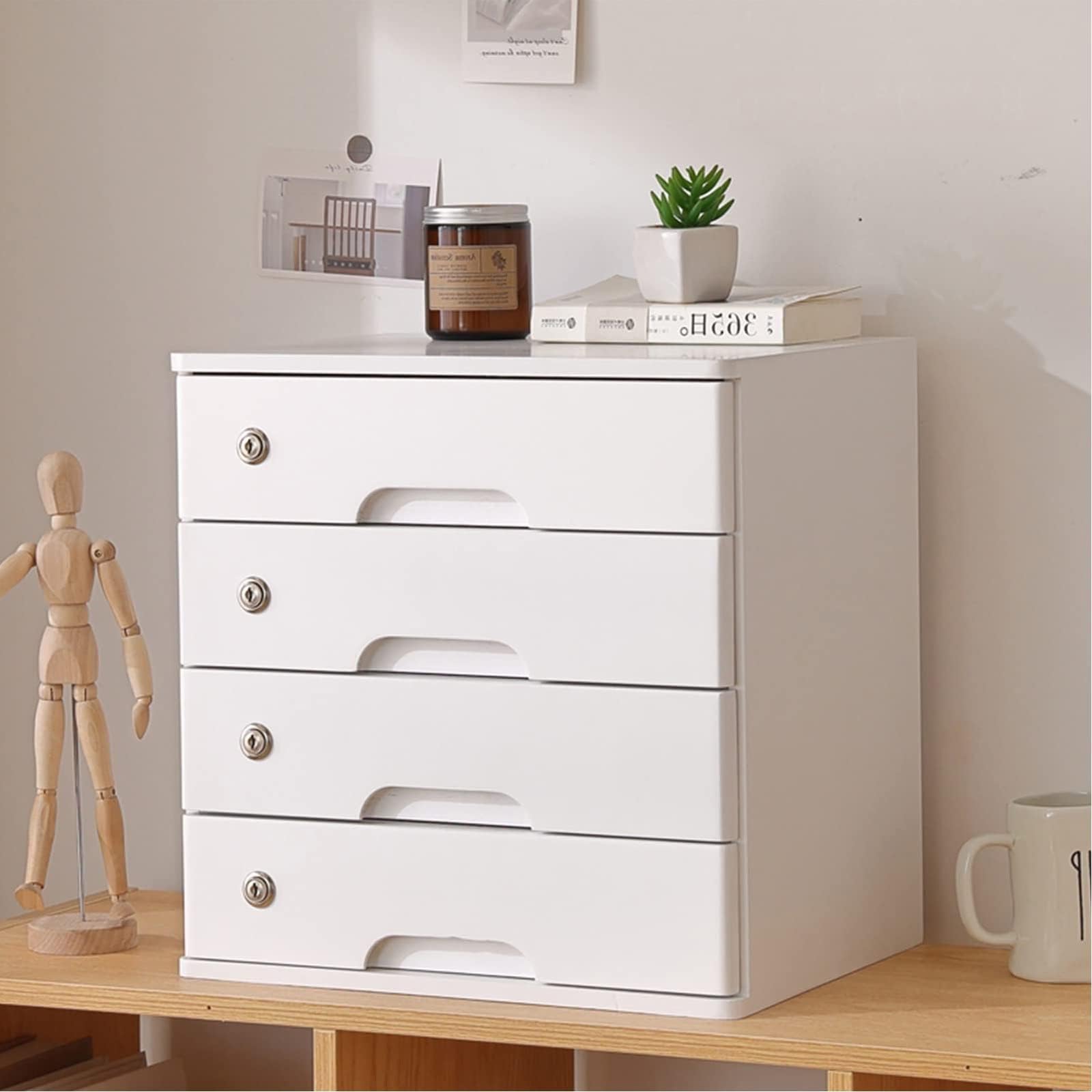 SnamicE Wooden Desktop Storage Box With Lockable Drawers-4-Drawer File Cabinet For Office Supplies,A4 Document Storage,Stylish Desktop,A-4 drawer,C-4 drawer