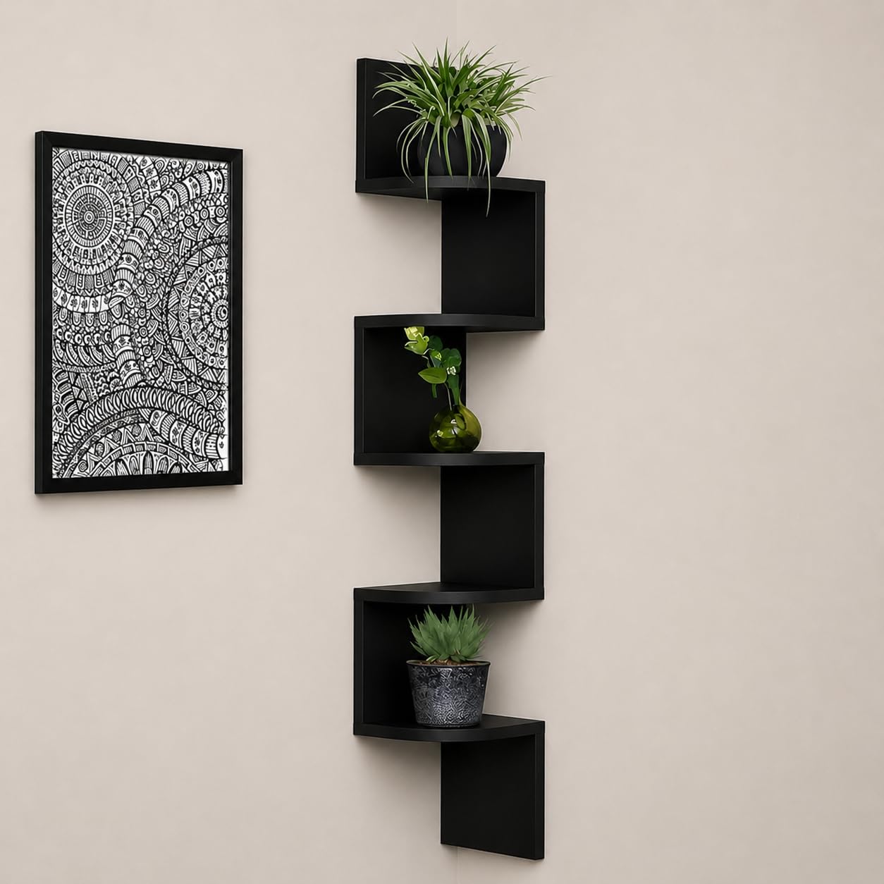 DDS Dream Decor Shoppee Zigzag Corner Wall Shelf for Living Room and Home Decor (Black)-image-11