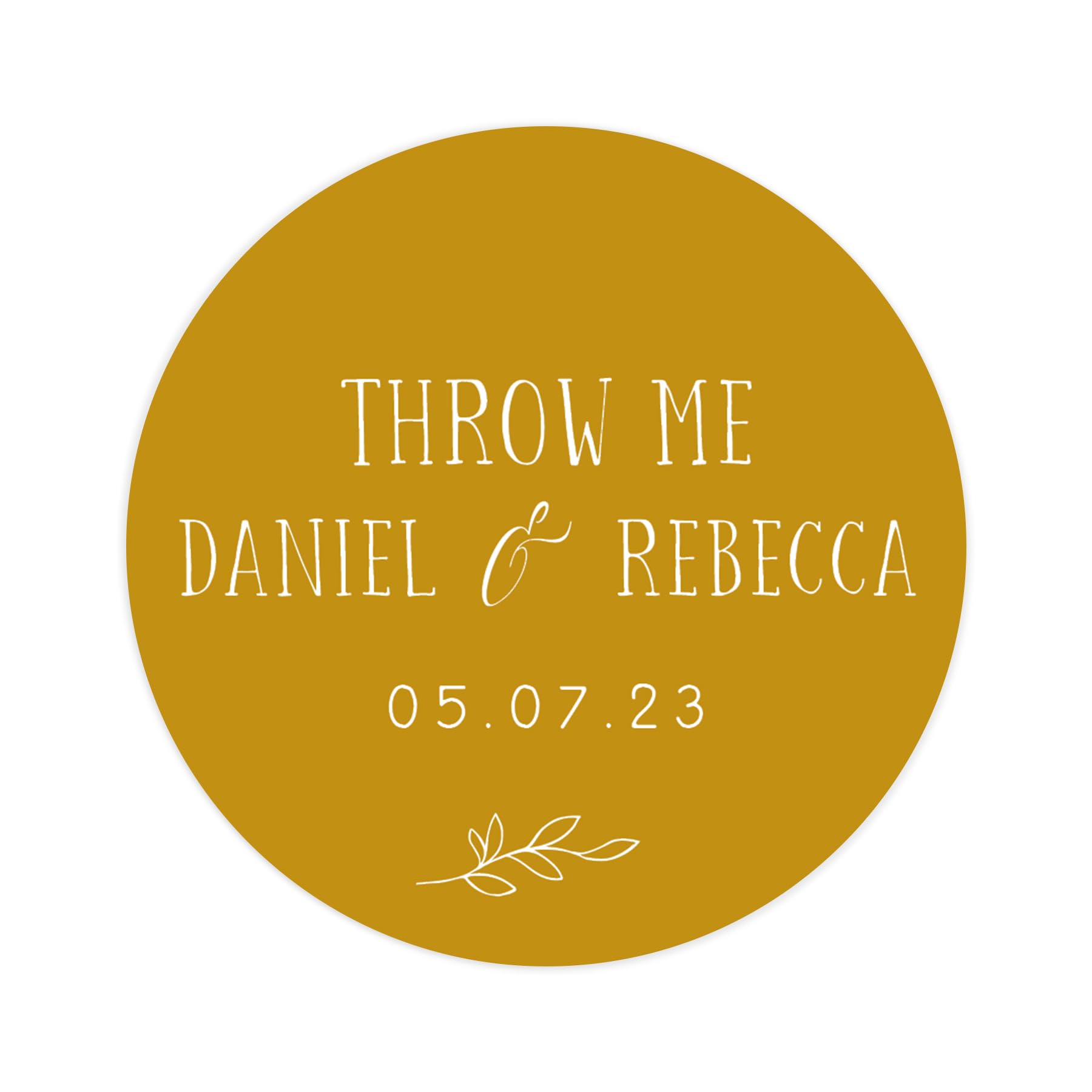 Personalised Throw me Confetti Wedding Stickers | 12 Colour Choice Round Circle Wedding Labels | Favor Sticker | Weddings Favors Thank You Stickers | 35 Round Stickers (Mustard)