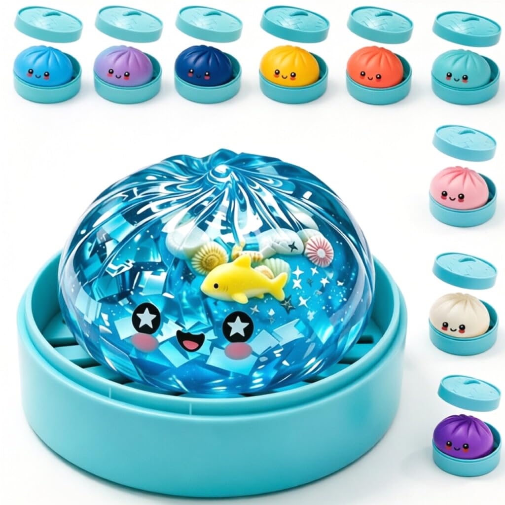 Random Shark Dumpling Squishies Mystery Box, 11 Colors Shark Random Mystery Glitter Dumpling Squishies Toy Box, Colorful Dumplings Squeeze Balls Stress Relief Sensory (Shark-Random 1PCS)