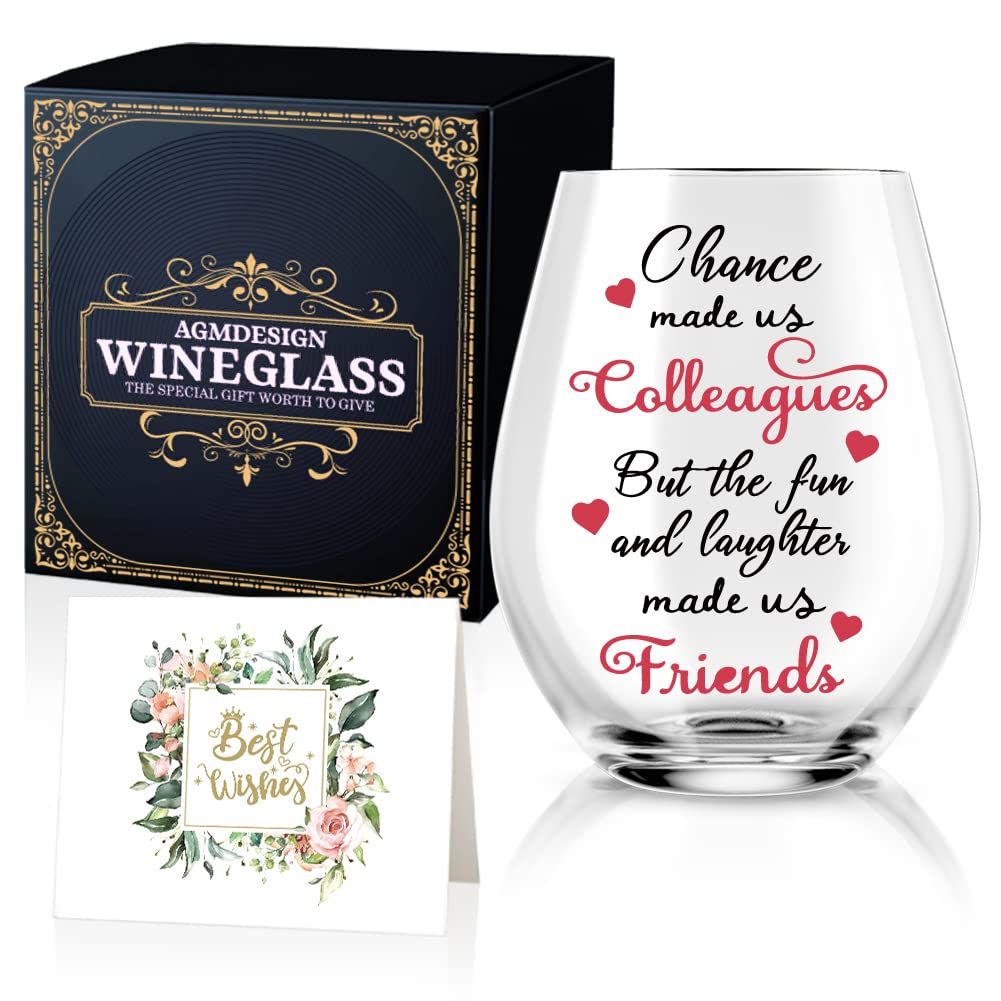 AGMDESIGN Chance Made Us Colleagues Wine Glass With Gift Box, Retirement Thank You Gifts for Women Men Coworker Leader Mentor Boss, Leaving Going Away Appreciation Gifts for Women Men Coworker Boss