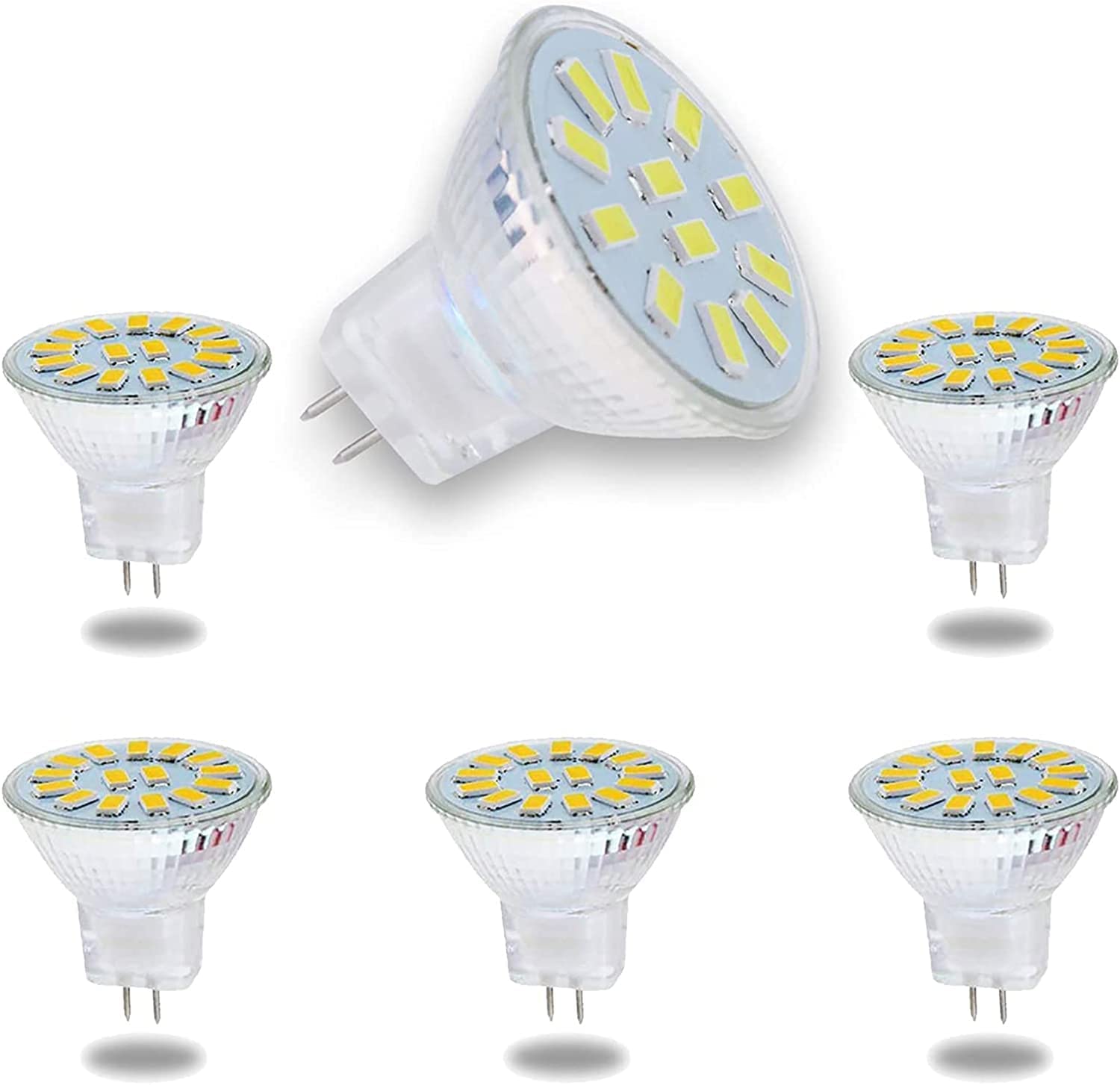 MR11 LED Bulbs 5W 15LED Beads 40W Halogen Equivalent 400LM Non Dimmable 3000-6000K GU4 LED Corn Light Bulb AC 12V for Home Lighting, No Flickering, 6 Pack,Cold White