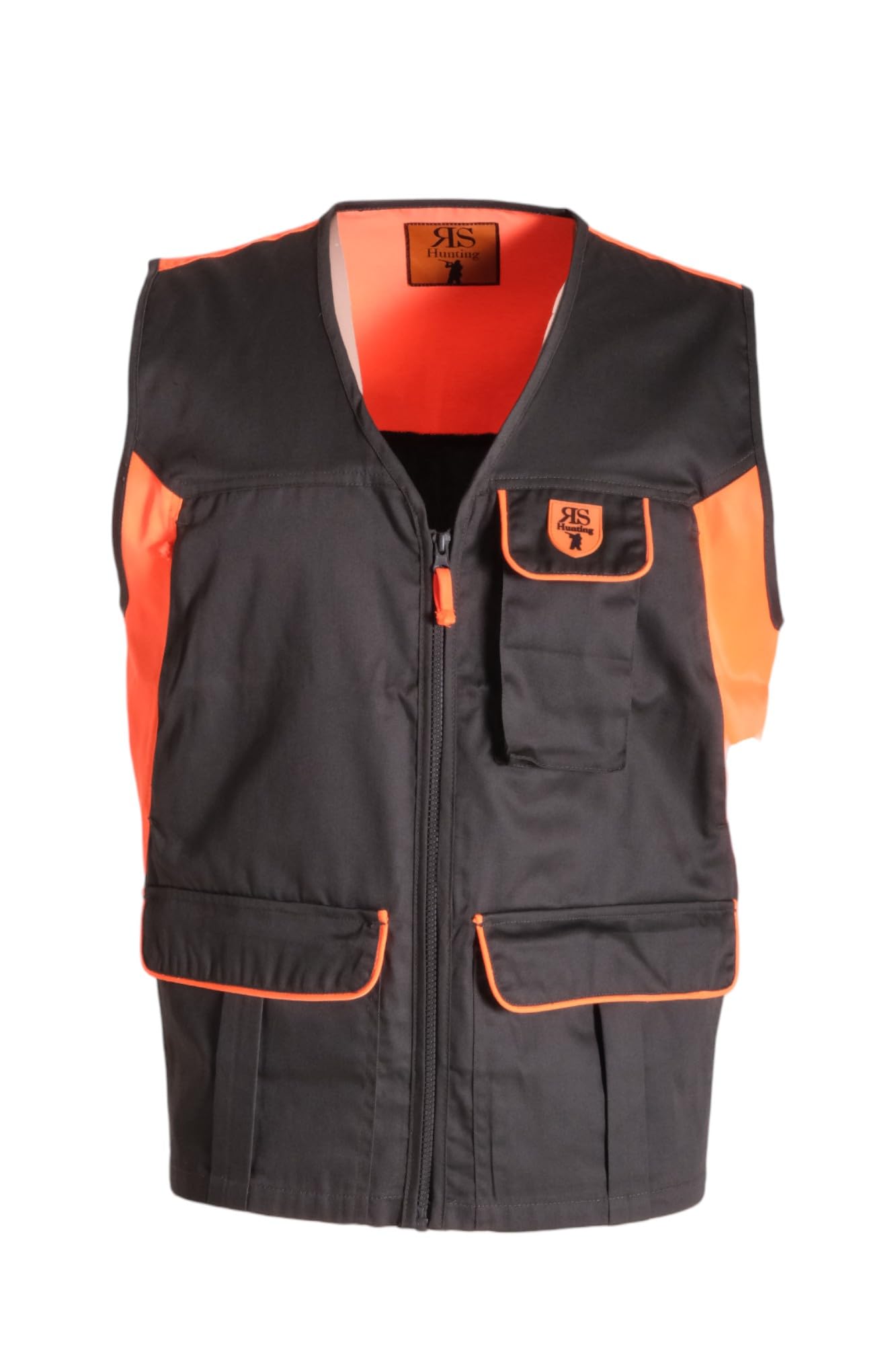 Gilet smanicato misto cotone caccia arancio cinghiale uomo carniere dietro con zip
