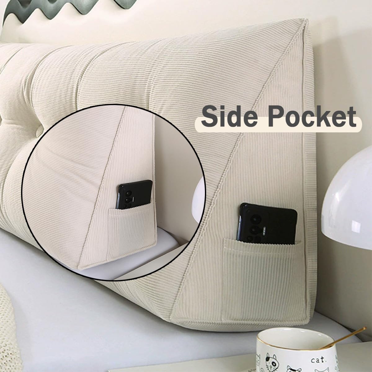 Almohada de cuña de apoyo lumbar para cama y sofá, cojín ergonómico para respaldo de lectura, color marrón claro, 80 x 50 cm, funda extraíble para máxima comodidad y apoyo postural