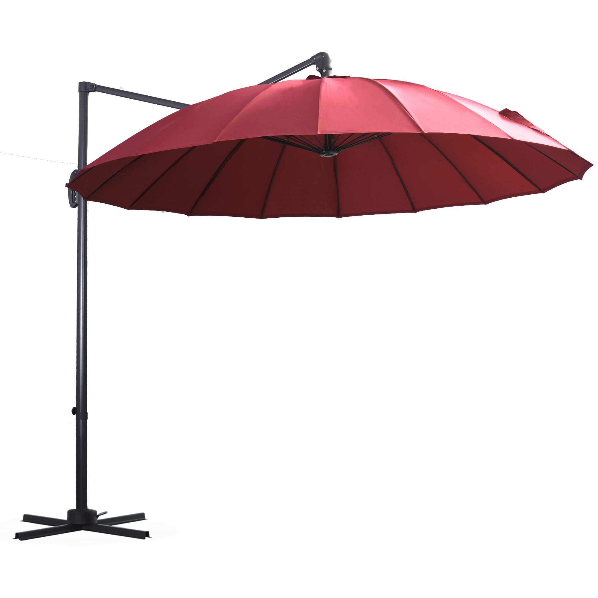 Outsunny Parasol Sombrilla de Jardín 3x3 m Sombrilla de Terraza con Poste de Aluminio Giratorio Techo Inclinable y Base Cruzada Rojo