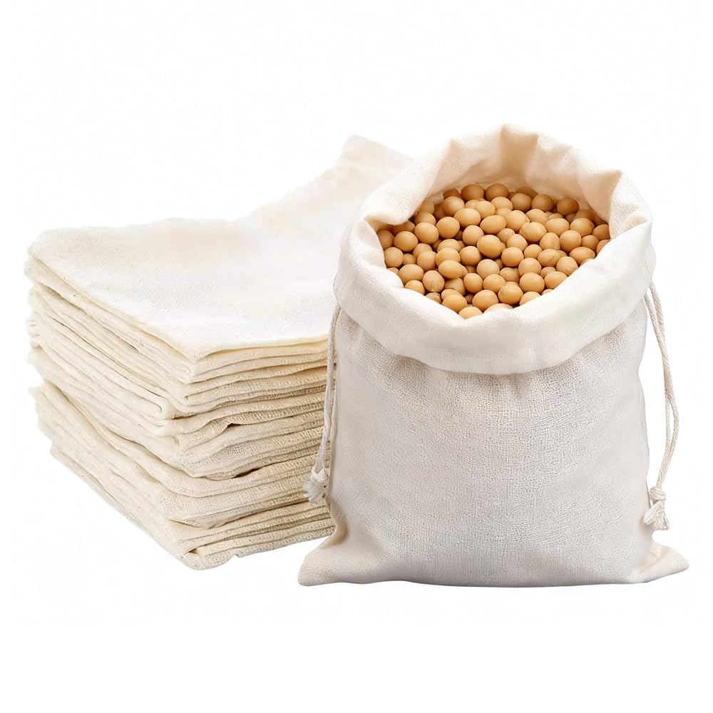 Cotton Muslin Bags, 20Pcs Cotton Drawstring Bag with Drawstring(10x15cm)