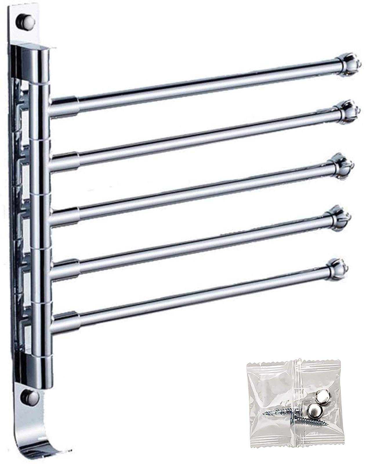 Swing Out Towel Rail, Bathroom Towel Rail 5-Arm Swivel Towel Holder Wall Mounted Towel Rack Holder SUS304 Stainless Steel Polished Finish