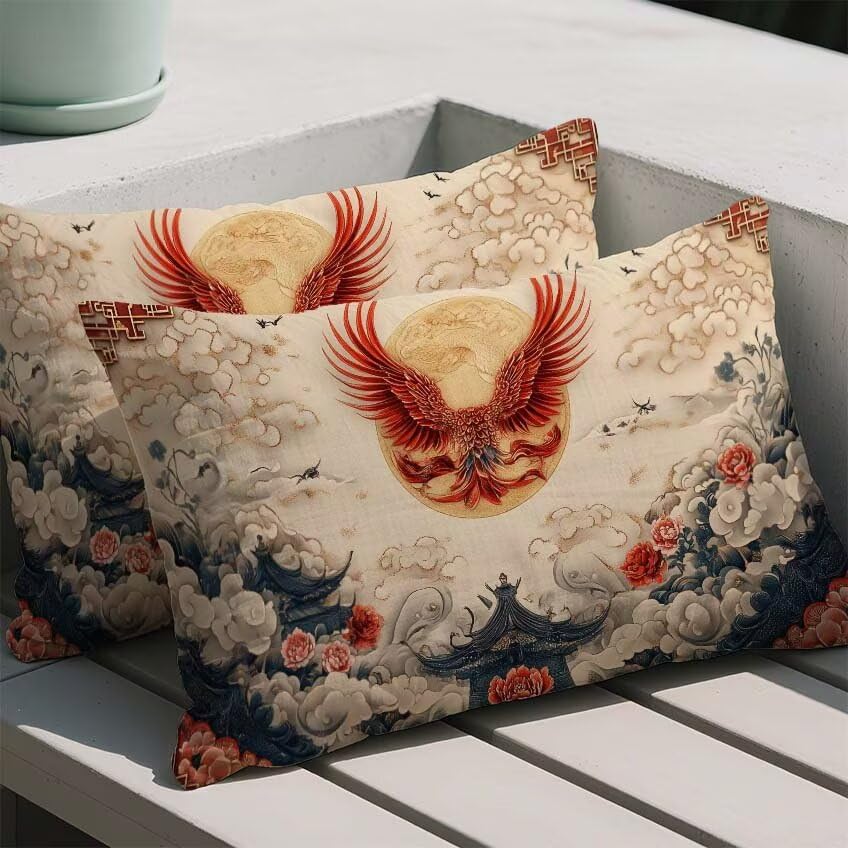 Housse de coussin rouge impermeable oiseau pour proteger vos grands oreillers