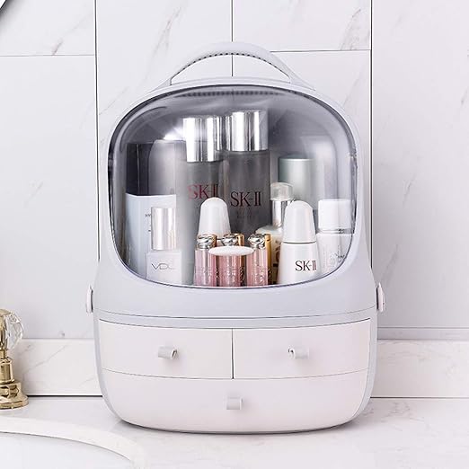 FEELING MALL Vanity Makeup Organizer Box with Cover Dust Free Cosmetic Storage Holder with