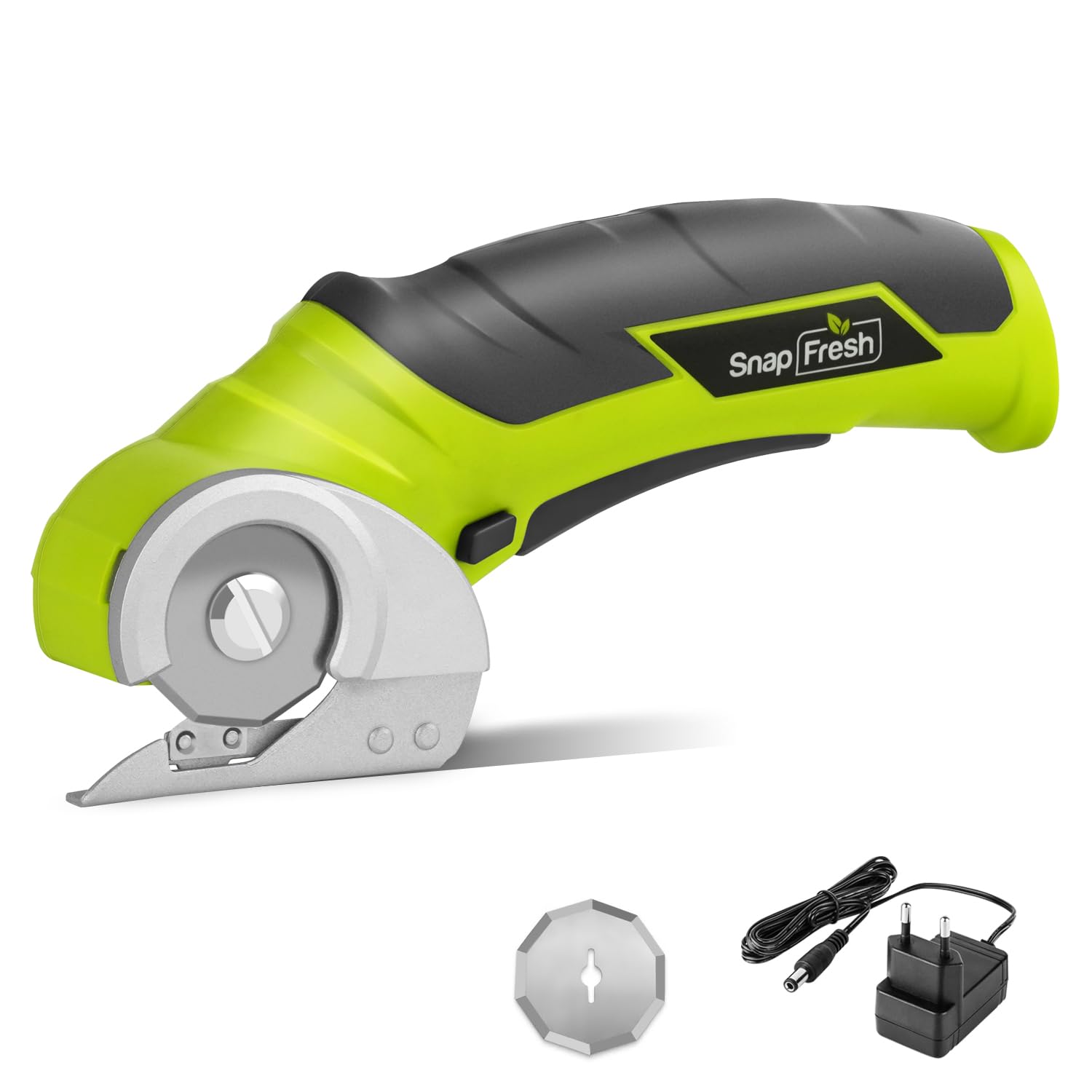 Tijeras Eléctricas sin Cable, SnapFresh Mini Cutter Eléctrico 4V, Cortador Rotativo p/Tela y Tela, Cortador Alfombras y Cartón c/Cuchilla Repuesto