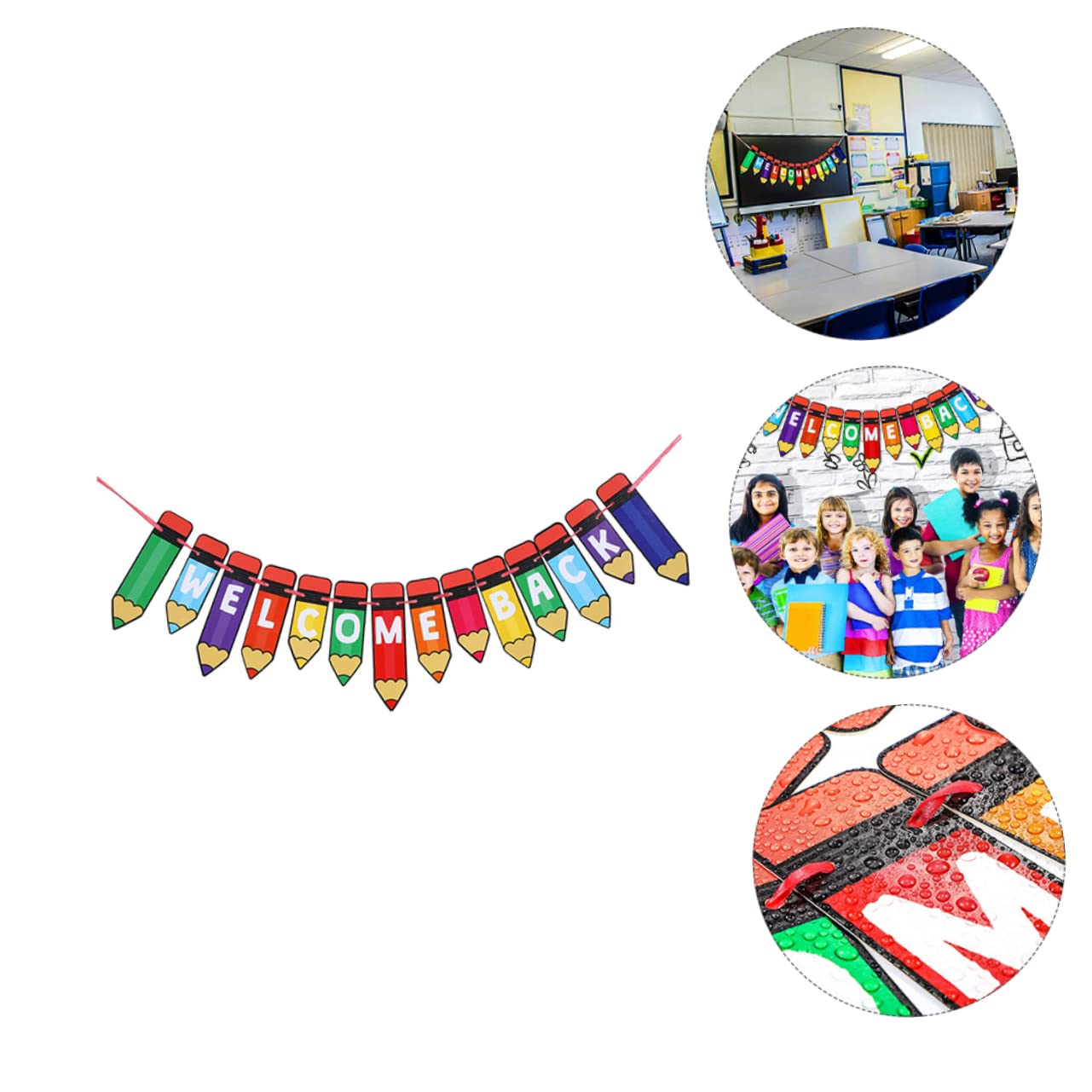 Amosfun 8 Pezzi Striscione Jila di ritorno a scuola striscione di benvenuto Bentornato decorazioni ufficio decorazioni albero decorazioni con bandiere scolastiche Accessorio fotografico