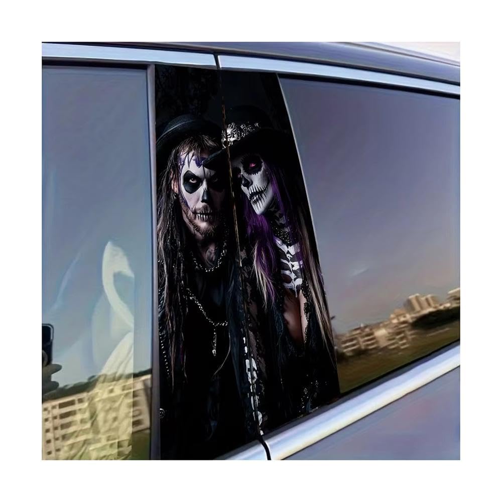 Dabhuoc One Color Car Parts 2Pcs Car Window Pillar Stickers Skeleton Makeup Couple Glossy Protective Polyethylene Film