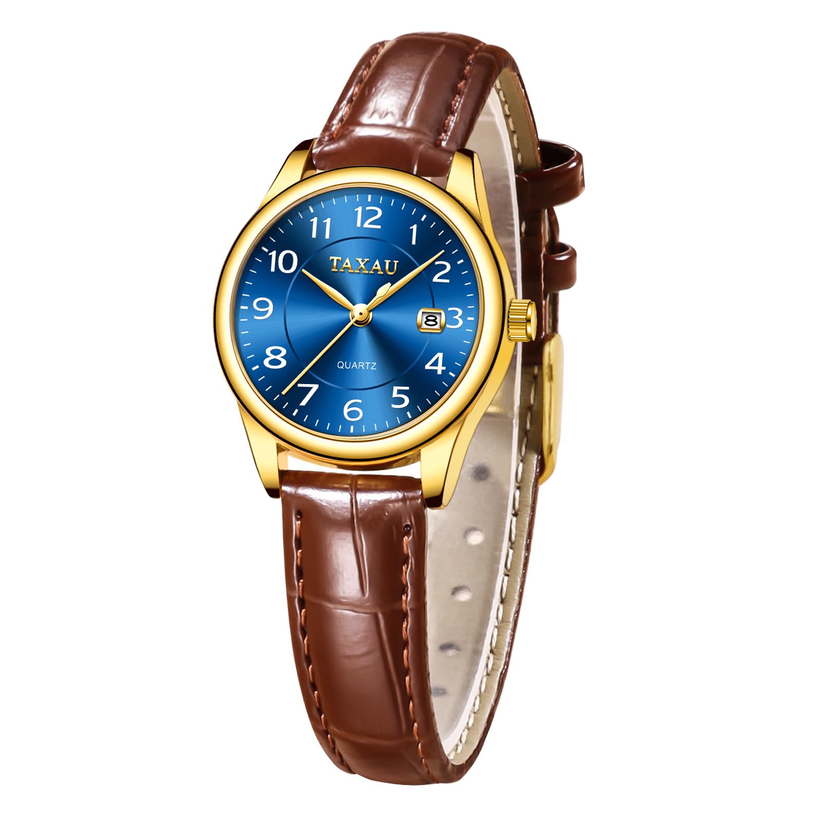 Taxau Damenuhr Quarz Lederarmband, wasserdichte Armbanduhr m