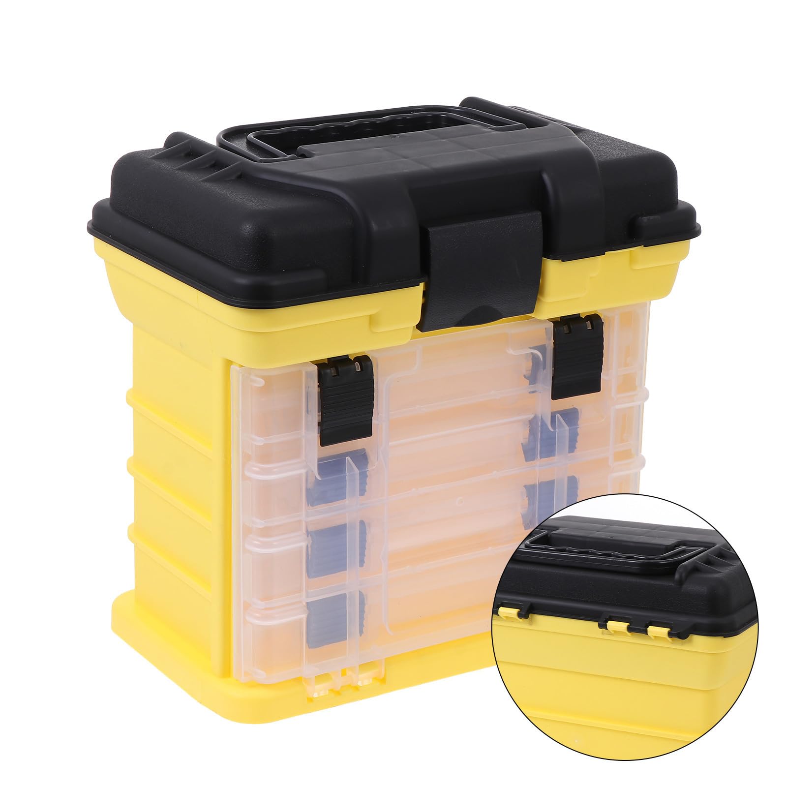 Amosfun Caja de Aparejos de Pesca de 4 Capas, Gran Capacidad, PP Abs | Amarillo, para Señuelos y Accesorios, Fácil de Llevar, Resistente al Desgaste Caídas