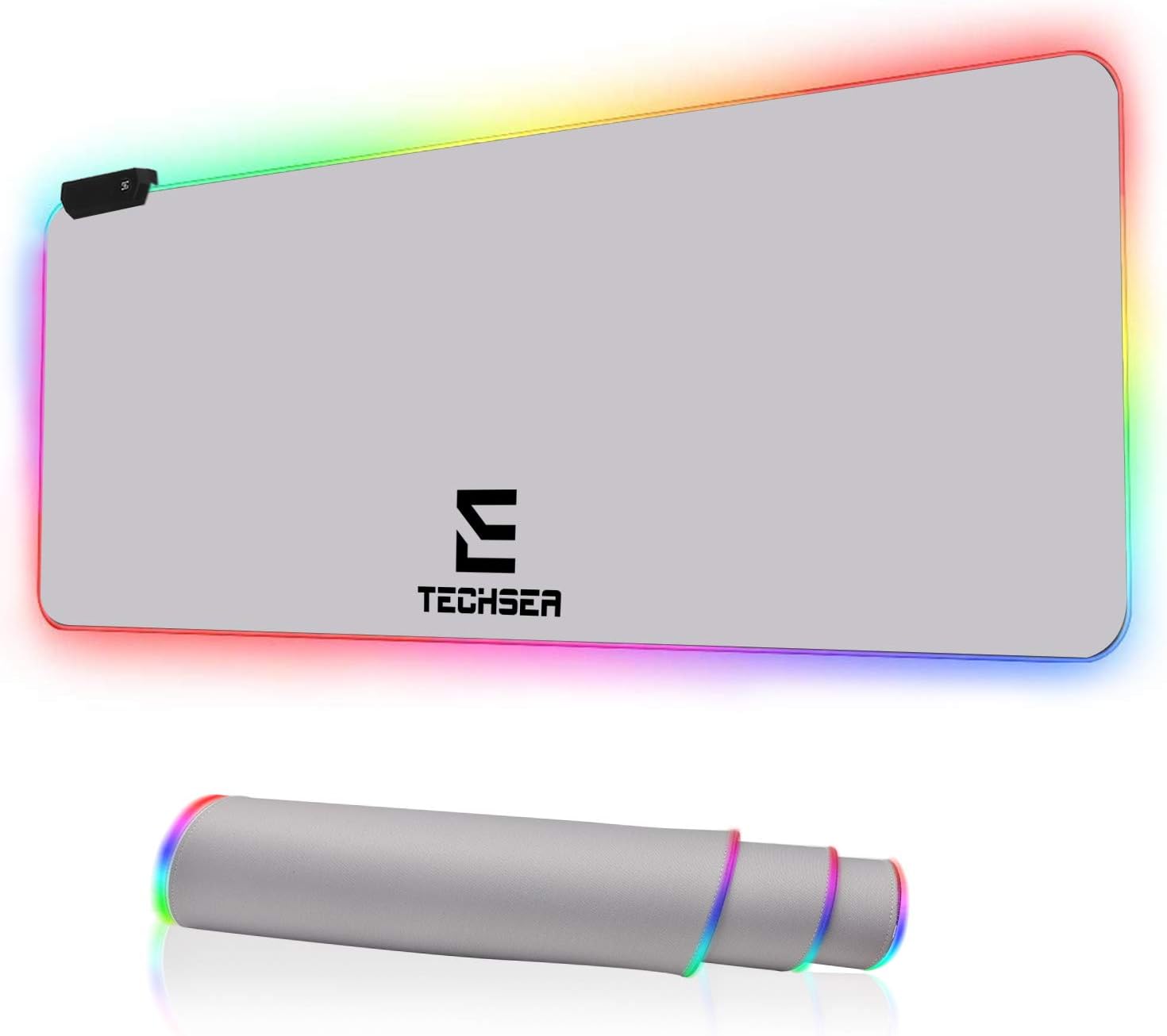 RGB Gaming Mouse Pad, Large Extended Soft Led Mouse Mat with 14 Lighting Modes 2 Brightness Levels, Non-Slip Rubber Base, Waterproof Surface, Keyboard Mousepad (31.5 x 11.8 x 0.2 Inch, Silver)