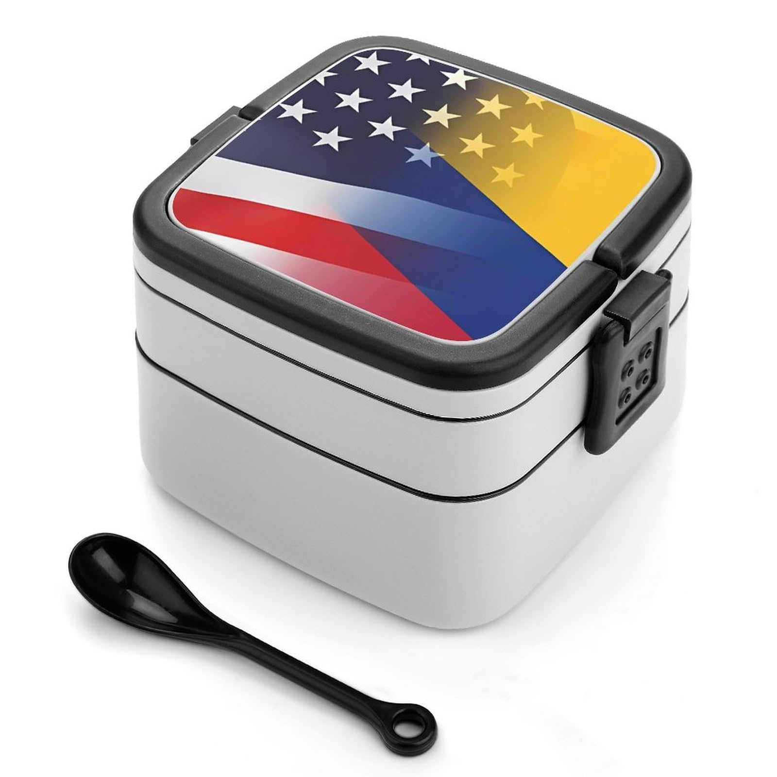 CGSBNGHA Colombia And U.S. of Flag Bento Lunch Box 2 Layer Lunchbox Food Container for Adults Office
