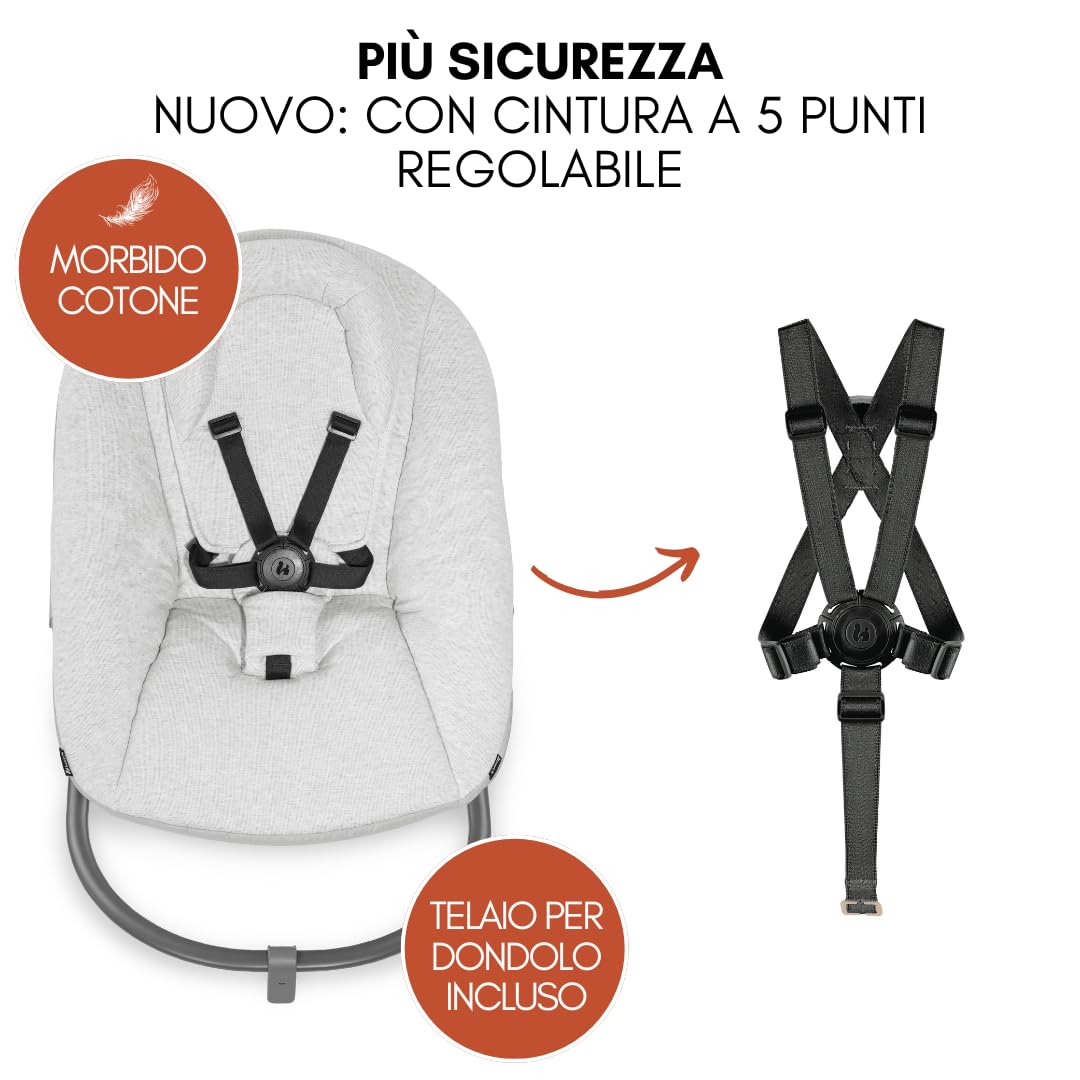 hauck Seggiolone Pappa Evolutivo Alpha Plus Newborn Set Premium, Da 0 Mesi con Sdraietta Neonati Reclinabile Premium Extra Piatta, Cuscino in Cotone - Bianco