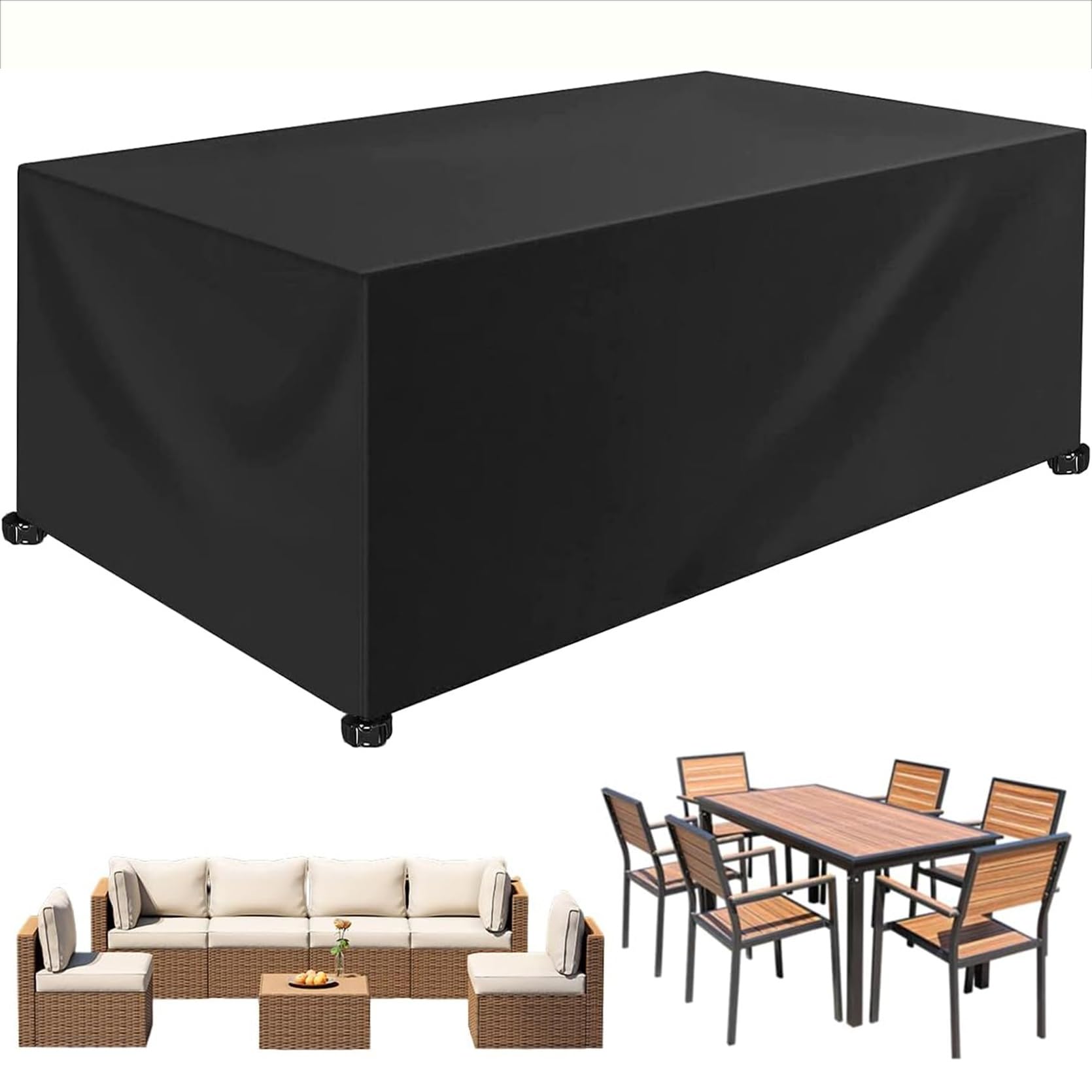 Copertura Mobili da Giardino 130 x 240 x 130 cm Anti-UV Impermeabile Resistente allo Strappo, Copritavolo Rettangolare da Esterno, per Patio, Esterni, Tavolo, Nero