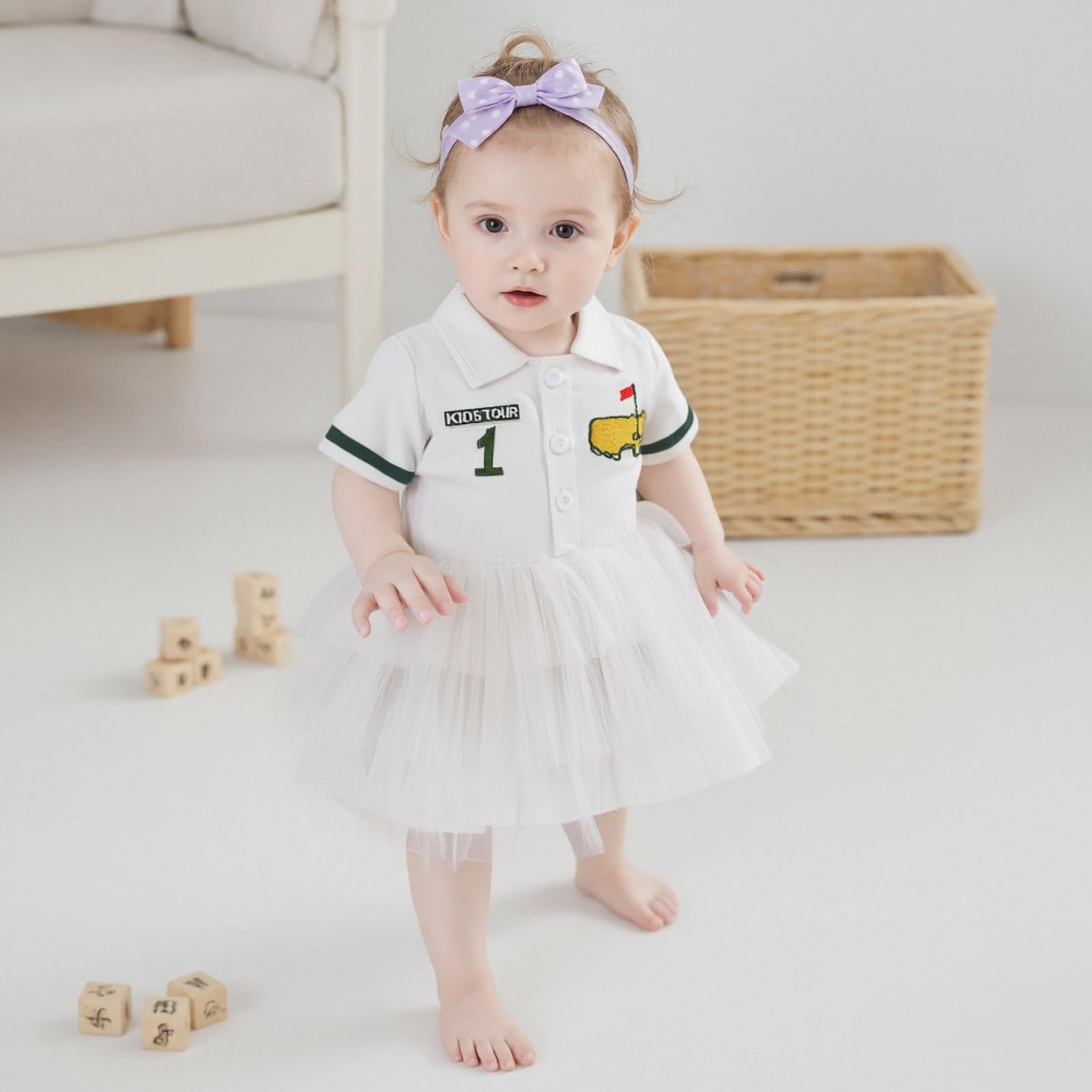 Toddler Baby Girl Golf Outfit Golf Embroidery Polo Shirt Tutu Tulle Dress Cake Smash Dress Hole in one Birthday Outfit (White, 6-12 Months)