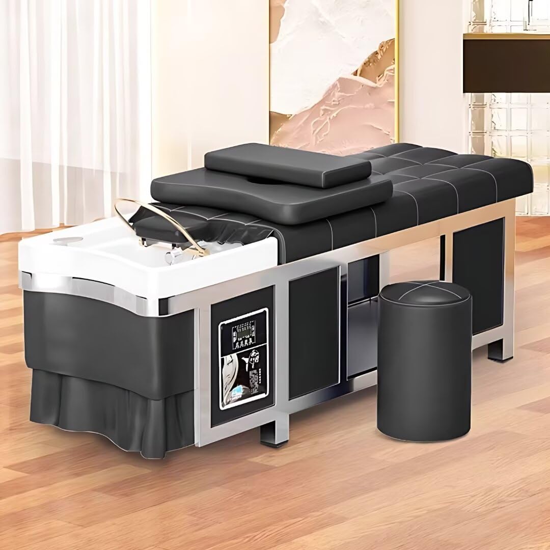 Professionelle Salon-Spa-Massageliege, luxuriöses schwarz-gestreiftes Design, Kopf-Spa-Ausstattung, Gesichtsliege mit viel Stauraum und Wasserkreislauf