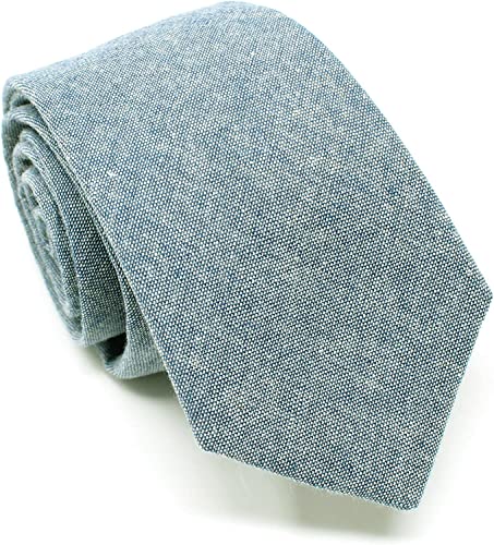 Image of Men's Chambray Cotton Skinny Necktie Tie Textured Distressed Style - 2.5 inch Width