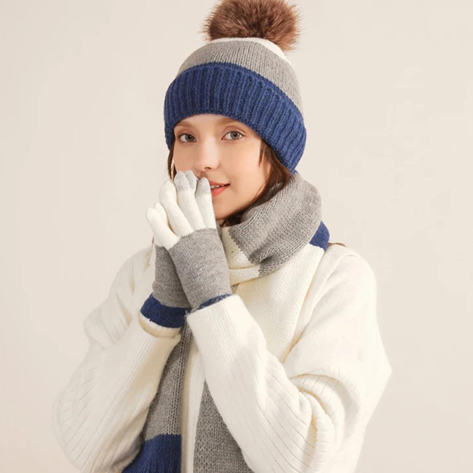 Gorras Invierno Con Bufanda Y Guantes Táctiles Antideslizante 4 En 1 De