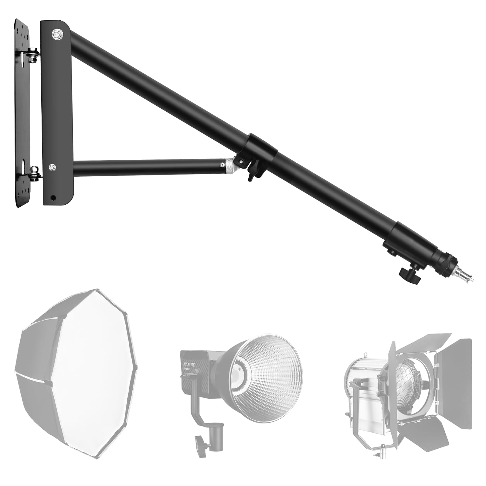 EMART 180cm Soporte de Iluminación de Pared con Brazo Colgante de Tres Angulos Giratorio 180° para Estudio Fotográfico, Flash, Anillo de Luz y Más | Barra de montaje triangular resistente de rotación de 180° para cámara, iluminación de fotografía, lámpara