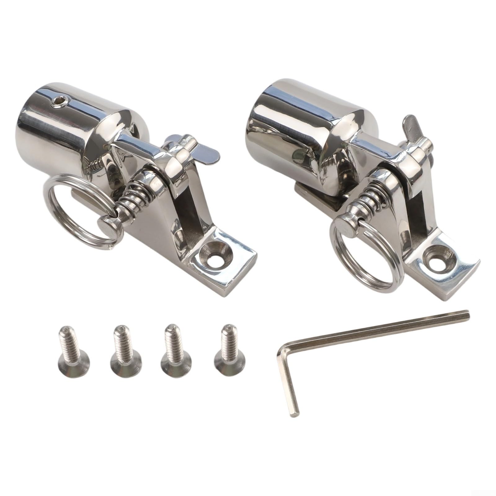 2 Pair Heavy Duty Stainless Steel 316 Deck Hinges and Eye Ends with Quick Release Pins, Includes Hex Wrench for Bimini Top Installation (22mm)
