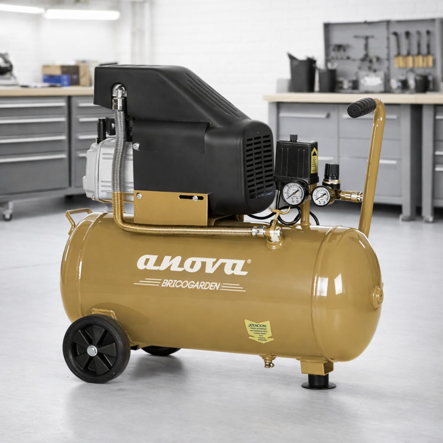 BRICOGARDEN - Compresor de aire Eléctrico | 2 HP / 1.5 KW | 230 V / 50 HZ | 50 L | Revoluciones Máximas 2850 RPM | Para Inflado de Neumáticos, Herramientas Neumáticas y Pintura | Diseño Robusto