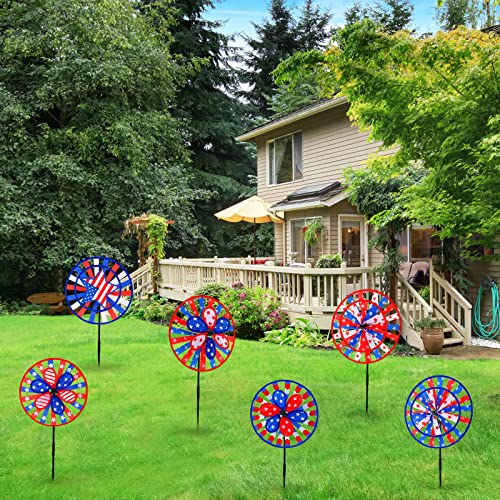 6 Pcs Patriotic Pinwheel For Independence Day 27 X 12 Inch Double Spinner Wheel 4Th Of July Pinwheels Decorative Garden Pinwheels American Flag Pinwheels With Stake For Outdoor Yard Garden Lawn Decor #TOP5