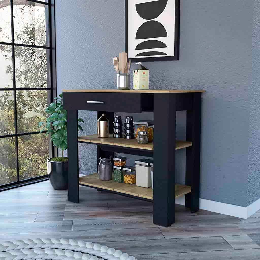 40 Kitchen Island with Engineered Wood, Spacious Front Drawer, Two Open Shelves, Kitchen Storage, Modern Design, Black, 20" D x 40" W x 36.7" H