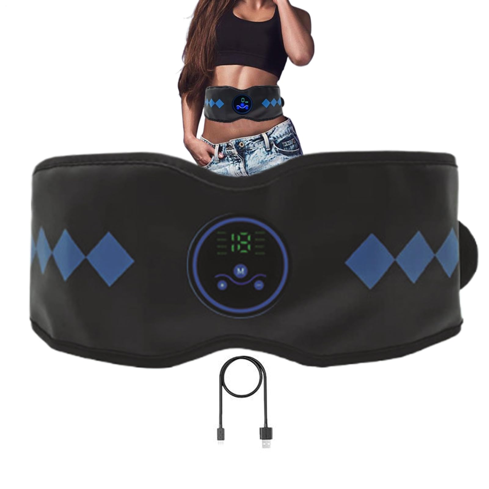 Ab Belt Muscle Stimulator - 19-level Smart Portable USB Rechargeable Yoga Supplies | Abdominal Massage Machine - for Abdomen Stomach Spa Post Workout Recovery Relaxation Routine Fitness