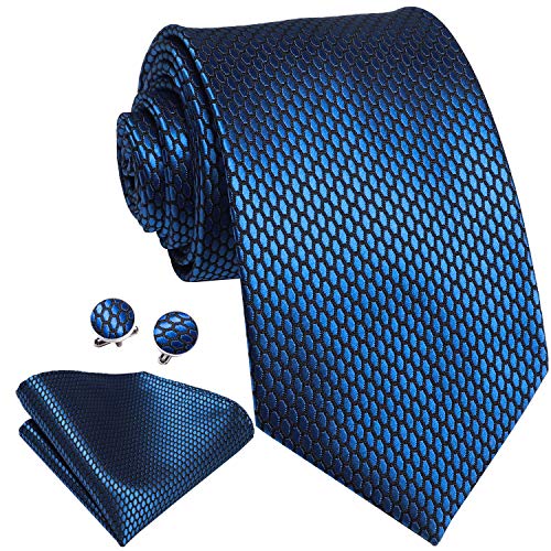 Image of Dubulle Mens Paisley Striped Tie Woven Necktie for Men and Handkerchief Cufflinks Set Wedding Formal Business
