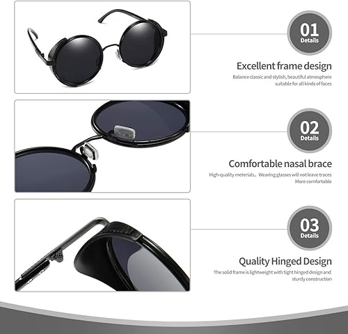 Miniatura 6 de Dollger Gafas de sol redondas retro vintage Steampunk con marco circular de metal