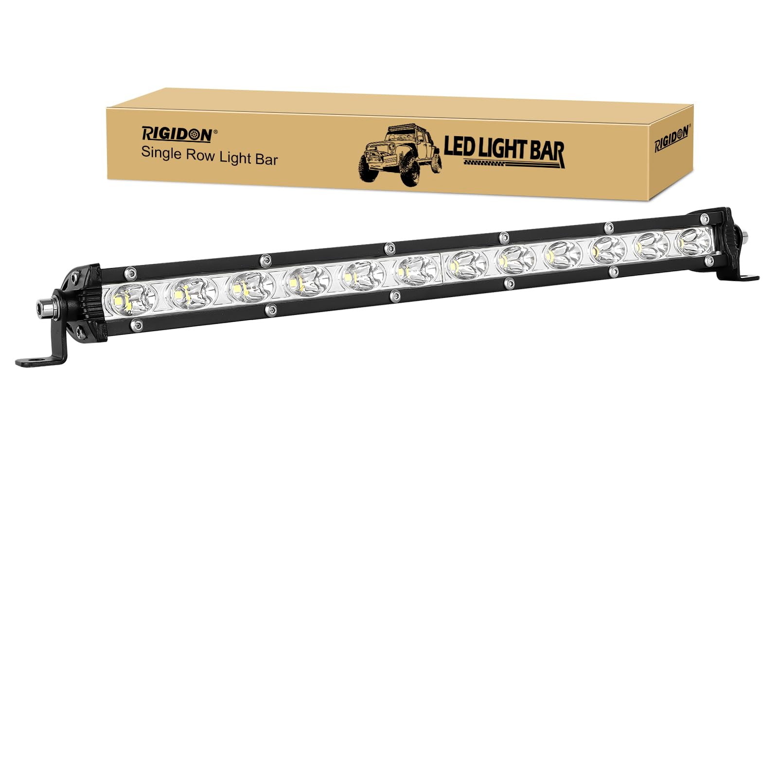 RIGIDON 13 "60 W Spot Beam Car Led Light Bar Single Row Supper Slim Led Lights 12V 24V per Off road Truck SUV UTE ATV 4x4, lampada da lavoro di guida impermeabile, 6000 K bianco nebbia lampada
