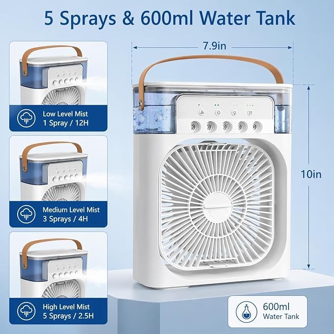 Image of VELLMORIX Mini Portable Air Cooler | 3-in-1 Personal Desktop Cooling Fan with Hydro-Mist Spray, 700ml Water Tank & 3 Fan Speeds | Quiet Operation Personal Space Cooler for Home, Office & Desk