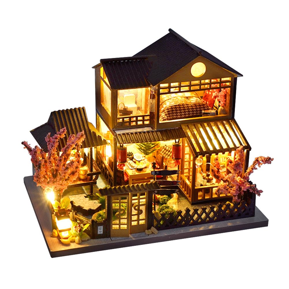 DIY Dollhouse Miniature Kit,Mini Villa Dolls House Furniture Accessories and LED Lights,Model Kits for Adults to Build Birthday Gift
