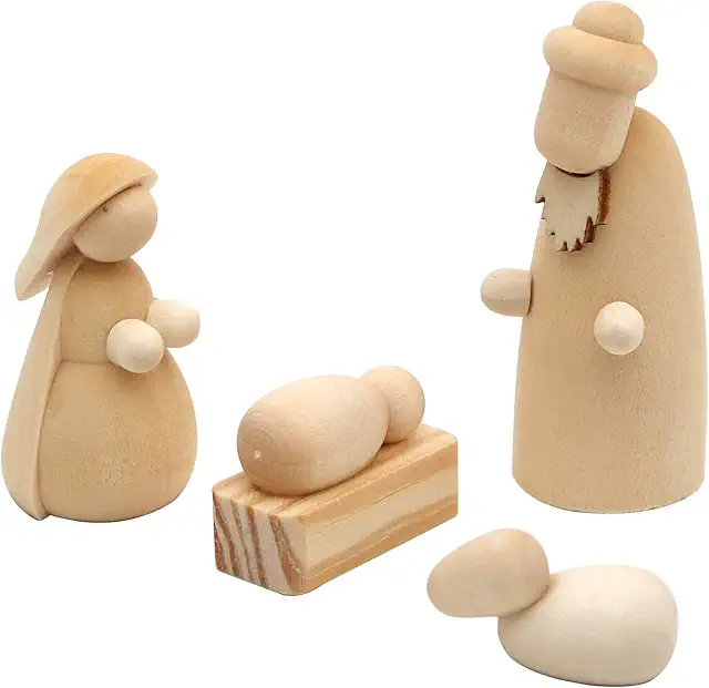 Hand-turned Wooden Nativity Figures Set of 4, 5.5 cm - Beeldjes voor Kerststal