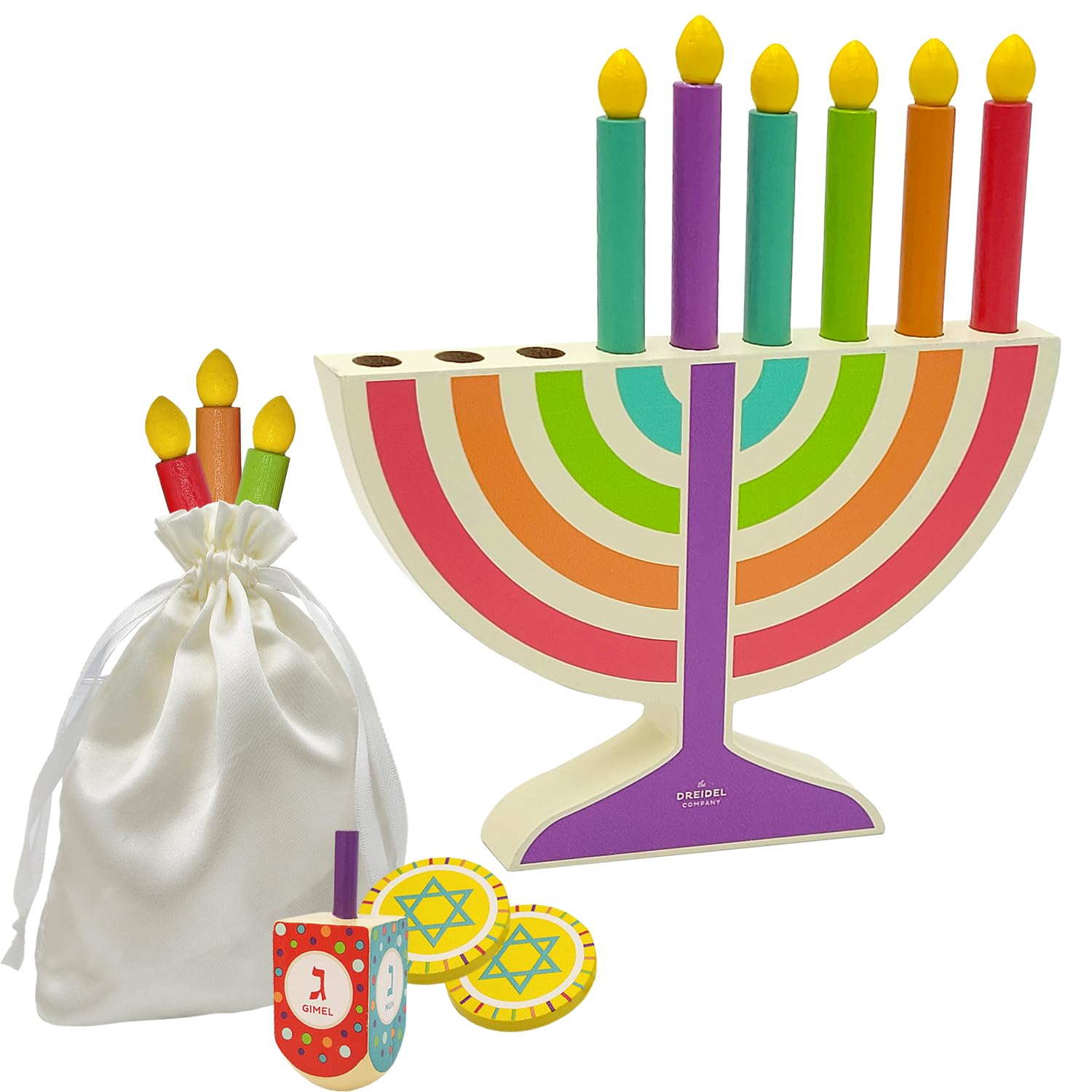 The Dreidel Company Multicolored Mini Hanukkah Children Wooden Chanukah Menorah Multicolor With Removable Candles (Single)