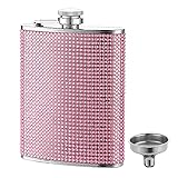 FYL Hip Flask for Liquor, Pink Glitter Flask 8oz with Never-Lose Cap