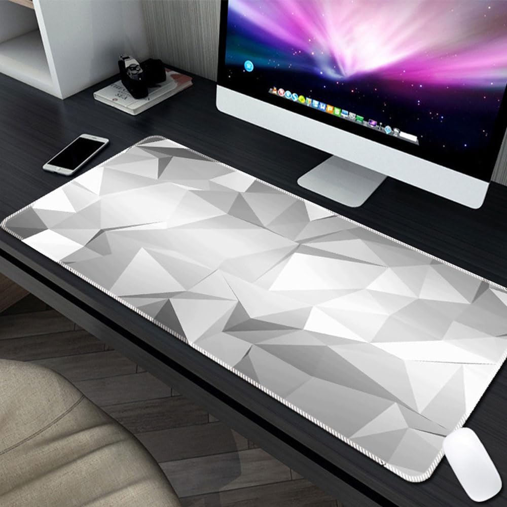 Large Gaming Mouse Pad Anti Slip Base Washable Desk Mat for Keyboard Computer Laptop 3D Geometric (Light Gray, 600x300x3mm)