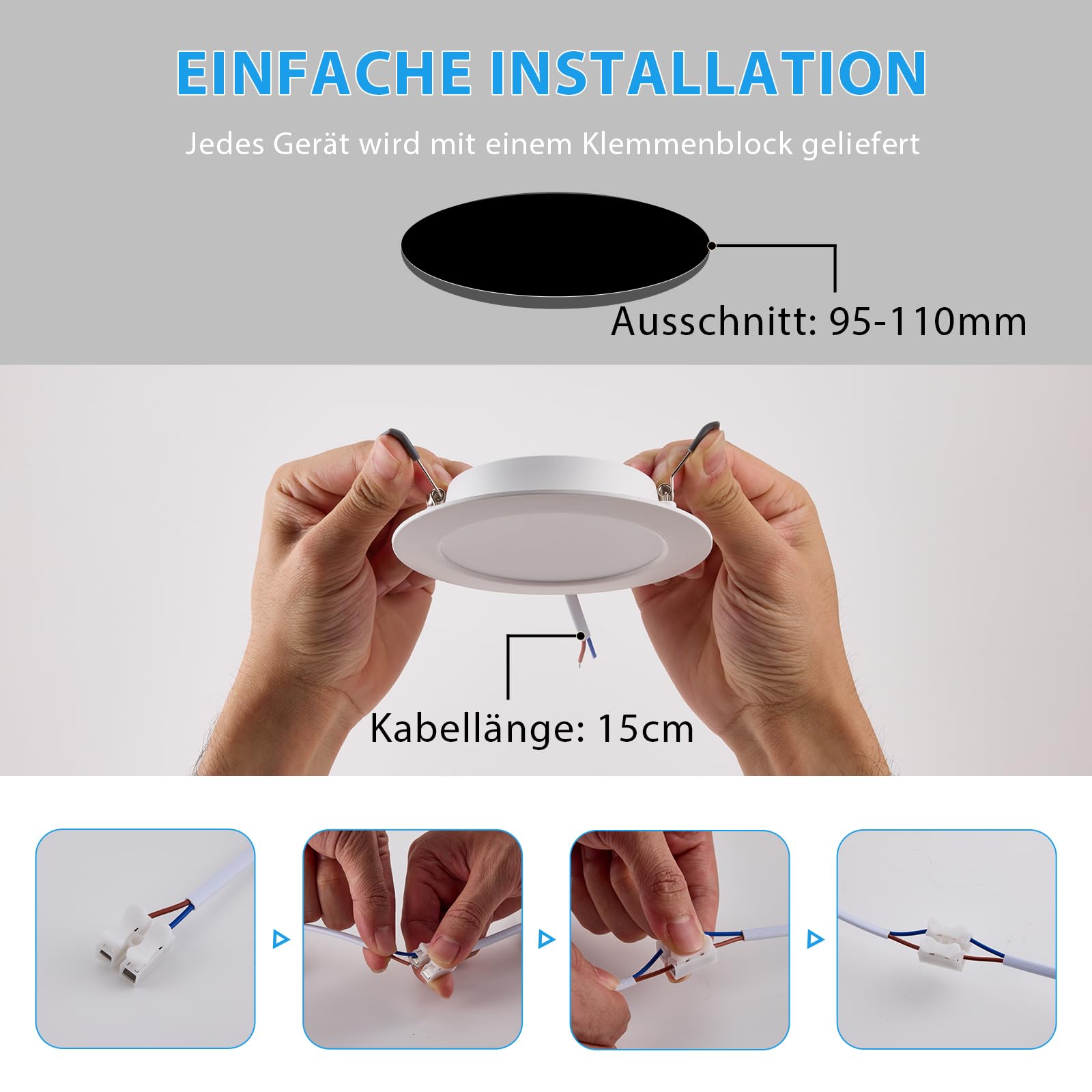 12 Stück LED Einbaustrahler 230V IP44 7W 3CCT 630lm Ausschnitt Ø95-110mm