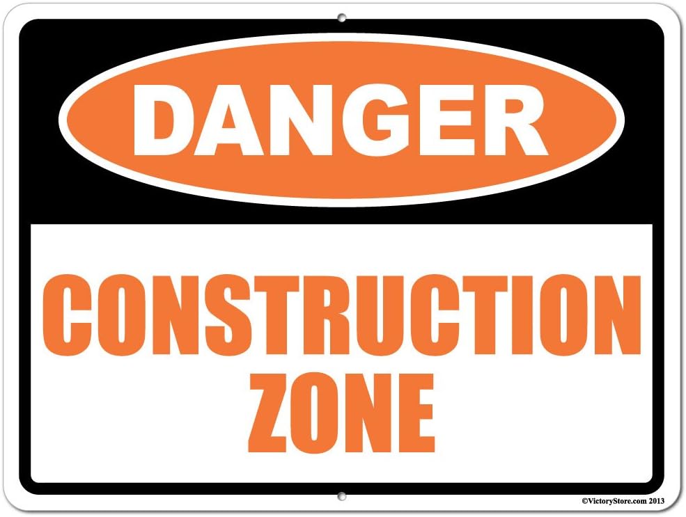 VictoryStore Yard Sign Outdoor Lawn Decorations: Danger Construction Zone Aluminum Sign, Size 12 inch x 18 inch