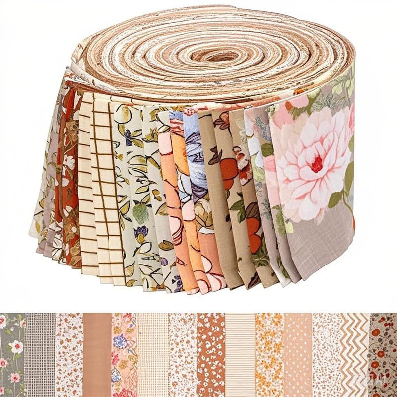 iMzoon 42 Pcs Jelly Roll Fabric Strips for Quilting-2.6 Inch Precut Cotton Floral Strips Bundles, Perfect Quilting Fabric for Sewing,DIY Sewing Supplies Brown