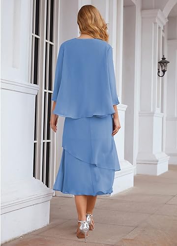 Miniatura 2 de Vestidos de noche formales de gasa para madre de la novia con chaqueta, vestido de madre del novio, talla grande