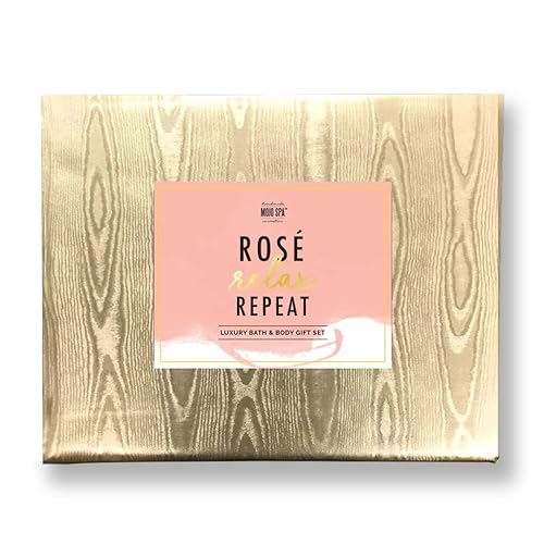 Mojo Spa Rosé Relax Repeat Extra Large Gift Set 4 Handmade Natural Bath and Body Products Face and Body Scrub, Soap Cream, Bath Salts, Massage