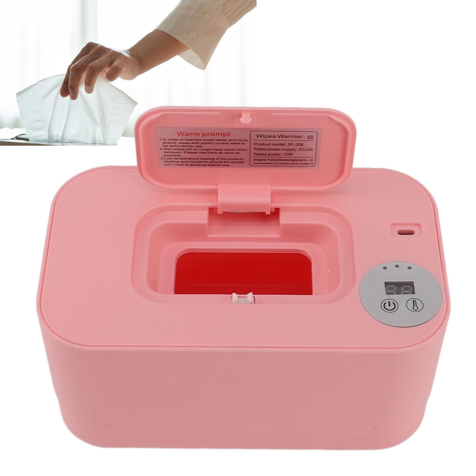OEBUAFI Portable Baby Wipes Warmer with Intelligent Temperature Control Low Heat Technology for Gentle Skin Care Wipes Holder Dispenser Wipe Heater (Pink) - Image 2