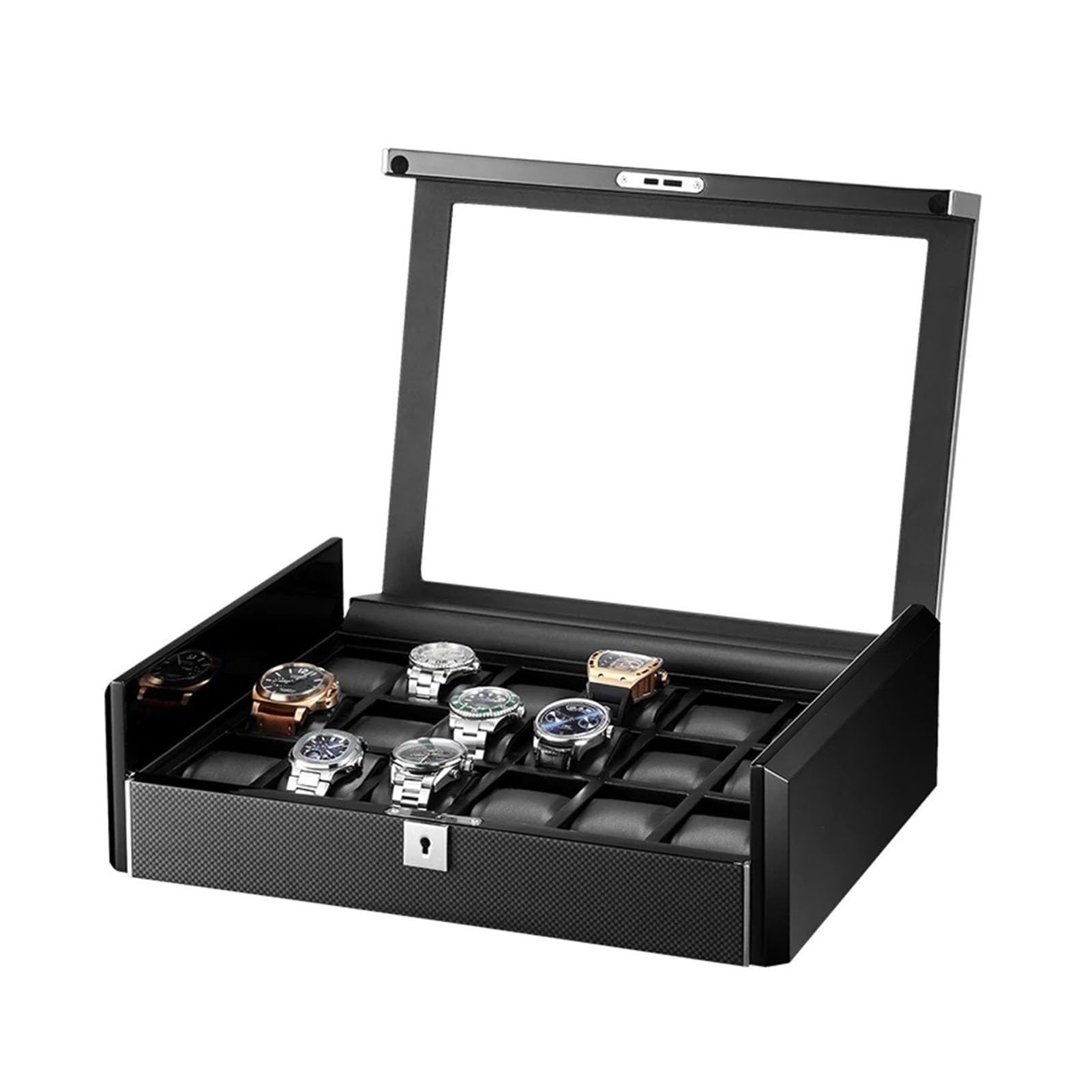 MYUYEE 18 Slots Watch Box Organizer Men Watch Display Storage Case Fits All Wristwatches And Smart Watches Carbon Fibre Pu Leather Removable Watch Pillow (Carbon Fiber Texture)