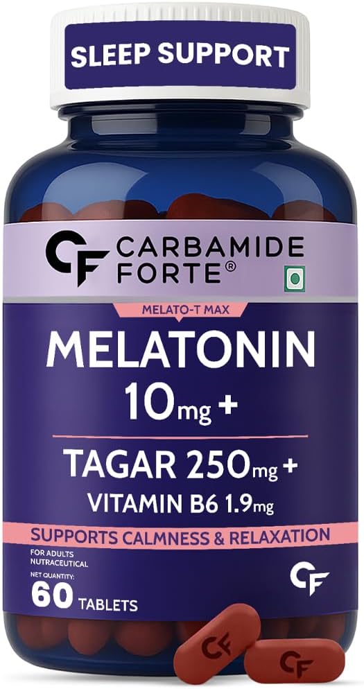 - Melatonin 10 mg Sleeping Pills with Tagar 250 mg | Sleep Supplement for Men & Women | Melatonin Tablet for Restful Deep Sleeps - 60 Veg Tablets.